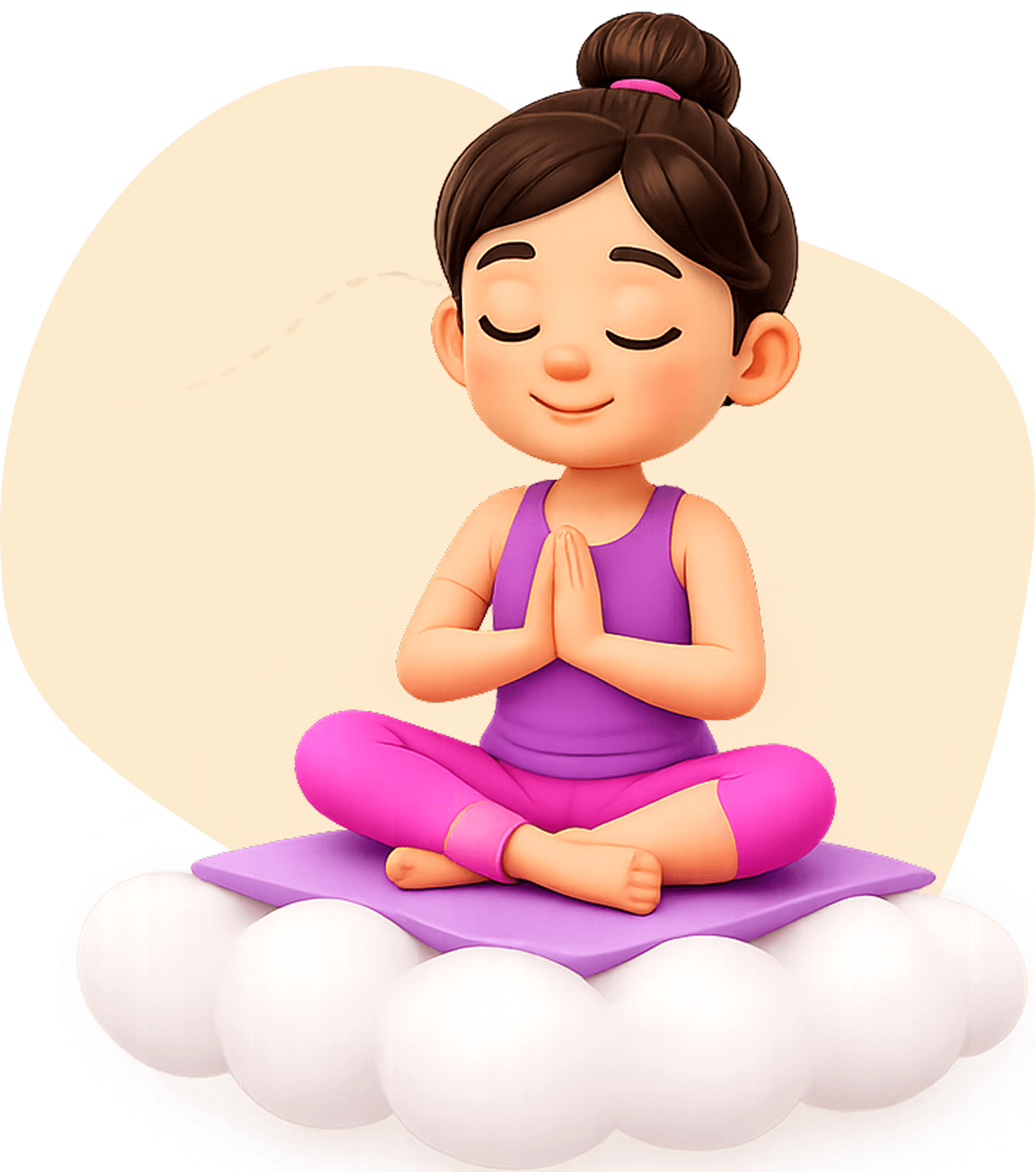 A young Kidnasium student meditating peacefully on a cloud