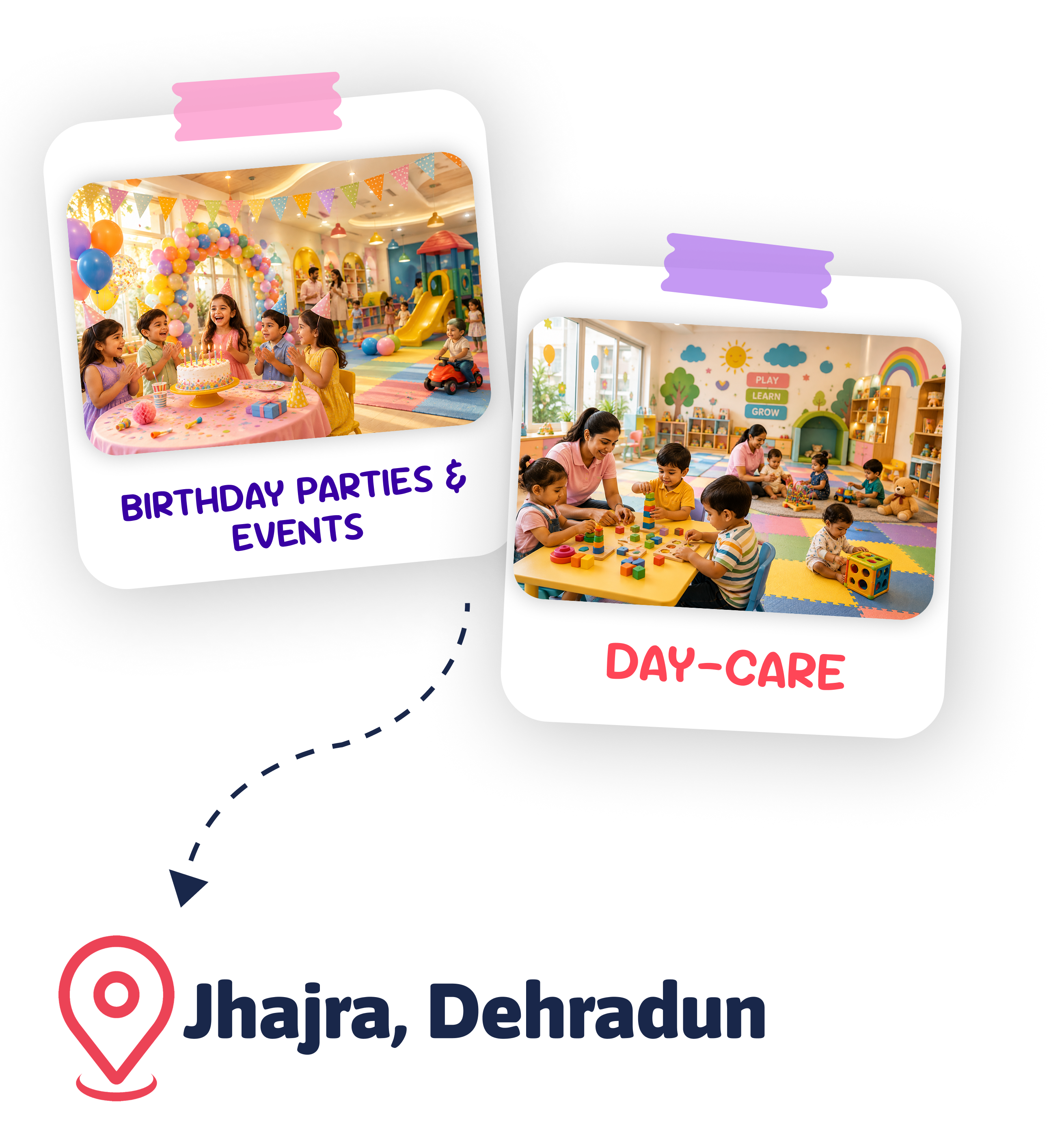 Photos of a Kidnasium birthday party and day-care classroom in Jhajra, Dehradun